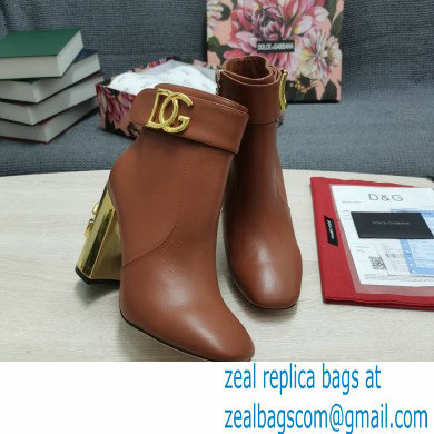 Dolce  &  Gabbana Heel 10.5cm Leather Ankle Boots Brown with DG Karol Heel and Strap 2021